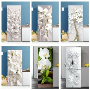 Autocollants fleurs blanches autocollant de réfrigérateur auto-adhésif vinyle Service personnalisé papier peint couverture de porte de réfrigérateur meubles remise à neuf autocollant mural