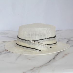 Stingy Brim Hats 202305-hq-369001 Summer Pearl Ribbon Lady Fedoras Cap Mujeres Ocio Panamá Jazz Hat