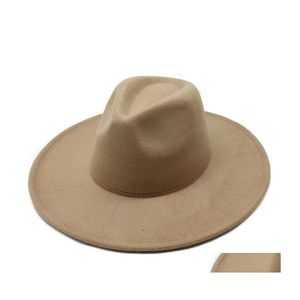 Stingy Brim Hats 9.5Cm Large Wide Fedora Women Big Felt Hat Men Jazz Top Mens Panama Cap Mujer Hombre Gorras Accesorios de moda de invierno W Dht4Z