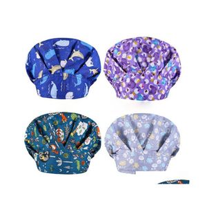 Sombreros de ala tacaños Transpirable Absorbente de sudor Enfermera Scrub Tapa antipolvo Estampado floral de dibujos animados Sombrero hinchado esmerilado Trabajadores de la salud Drop Delive Otzkh