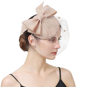 Stingy Brim Hats Bride Wedding Headwear Champagne Headpiece Pinza para el cabello para cóctel Fascinator Hat para mujeres Elegantes accesorios para el cabello Velo Chapeau 230306