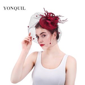 Stingy Brim Hats Marron Fashion Veils Fascinator Hat Horquilla para el cabello Novia Elegante Mesh Fedora Cap Ladies Lino Headpiece With2826