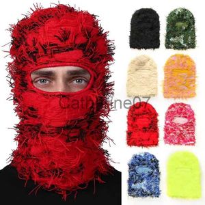 Chapeaux à bords avares Masque de ski en gros en détresse Bonnets tricotés Skullies Casquette élastique Hiver Chaud Masque Shiesty Masque Camouflage Ski Balaclava J230829