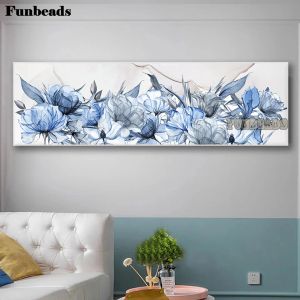 Stitch 5d DIY Diamond Painting Cross Stitch Blue Lotus Flower moderne Résumé Diamond Paindre Mosaïque Paysage de paysage décoratif FF7349