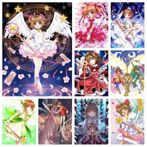 Stitch Card Captor Sakura Anime pintura de diamante personaje de dibujos animados Sakura Kinomoto punto de cruz bordado imagen mosaico decoración del dormitorio