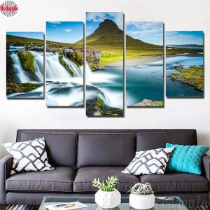 Stitch Iceland Waterfall River Hills DIY DIAMOND EMBRODERIE MOSAIC PEINTURE PLANDSCAPE RHINESTONE 5D CROSS STITTT