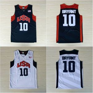 Cousu 10 Bryant Basketball Jersey Mens USA Dream Team Jersey Cousu Bleu Blanc Chemise À Manches Courtes S-XXL