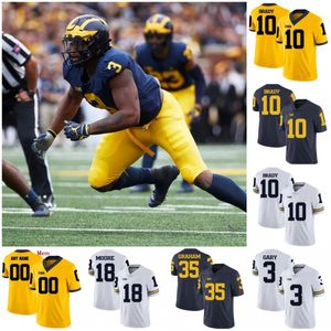 Cosido personalizado Michigan Woerines 2019 Fútbol Cualquier nombre Número Jersey Blanco Azul marino Amarillo Winovich Brady Patterson Collins Hudson NCAA 150TH