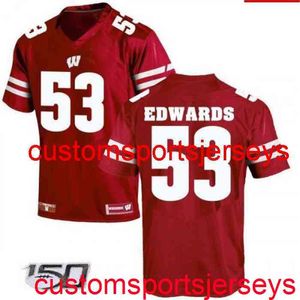 Cousu Hommes Femmes Jeunesse Wisconsin Badgers # 53 TJ Edwards Rouge NCAA Jersey 150e Personnalisé tout numéro de nom XS-5XL 6XL