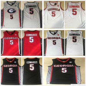 Cousu NCAA Georgia Bulldogs Anthony 5 Edwards Basketball Jerseys College # 5 Rouge Blanc Gris Cousu Jersey Chemises Hommes S-2XL