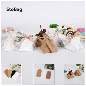 StoBag 100 unids Kraft / Blanco / Negro Etiqueta Puede DIY Escribir Hecho a mano Baby Show Regalo Caja de pastel Decoración Suministros Weeding Tarjetas de regalo Etiqueta 210602