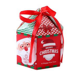 StoBag, 10 Uds., caja de papel para embalaje de galletas de caramelo con forma de casa de Navidad, regalo de fiesta, recuerdo para niños, colgante de Papá Noel, suministros para aperitivos C3