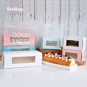 StoBag 10 Uds. Patrón de diamante con caja de regalo de papel de ventana y bandeja suministros de decoración de pasteles rosa/azul/blanco evento fiesta boda H1231