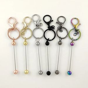 Stock 2mm Beadable KeyChain Bar Bijoux Artisanat Blanc Porte-clés En Métal Ajouter Silicone Focal Perles Crochet Perlé Porte-clés DIY Beadable Bar Porte-clés