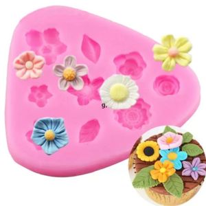 Stock 3D Molde para hornear Flor en forma de moldes de silicona Cake Muffin Cups Candy Molds DIY Jabón de manos Chocolate Cupcake Moldes para hornear RRA11454