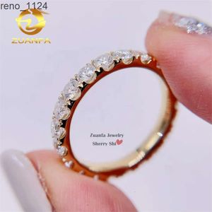 Anillo de compromiso de estilo básico en stock, anillo de eternidad de oro amarillo sólido de 10k con diamantes de moissanita de 3mm