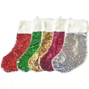 Stock sublimación calcetines de Navidad lentejuelas algodón espacios en blanco impresión de doble cara calcetín decoraciones festivas adorno de Papá Noel