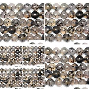 Stone 8Mm 15 Natural Black Dragon Vein Agates Round Loose Beads 6 8 10 12Mm Pick Size For Jewelry Making Drop Delivery Dhgarden Dhuji