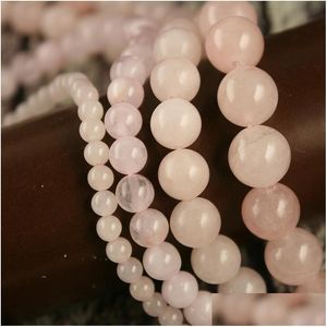 Pierre 8Mm Rond Rose Quartz Spacer Perles Naturel Diy Lâche Pour La Fabrication De Bijoux Brin 15 En Gros 4Mm 6Mm 10Mm Dh6Wf