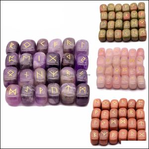 Granos sueltos de piedra Joyas 25 piezas Cristal natural Rec Prototipo Piedras preciosas Adivinación Adivinación Runa Reiki Curación Religiosa Futhark Viki