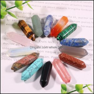 Stone Loose Beads Bijoux Natural Hexagon Prism Charms Rose Quartz Tigers Eye Opal Pendants Accessoires Chakras Gem Fit E Dhjoa