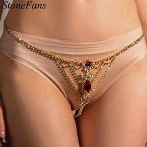 Stonefans – string rond rouge brillant en cristal, taille inférieure, strass, Bikini, chaîne de ventre Sexy, bijoux cadeaux