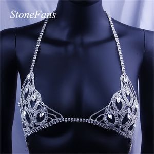Stonefans Sexy Body Jewlery Bralette Chain Top for Women Leaf Bikini Crystal Underwear Chains Lingerie Body Jewellery T200508