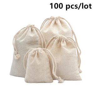 Sacs de rangement 100 unis, petits pour emballage cadeau de mariage, sacs en coton pour la maison, pochettes anti-poussière à cordon de serrage, pièces/lot de noël