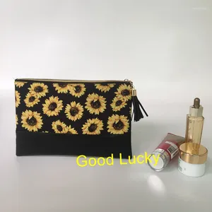 Bolsas de almacenamiento 20pcs/lote Llegada al por mayor la última moda personalizada linda pola de cañón cosmético bolsita de maquillaje de girasol