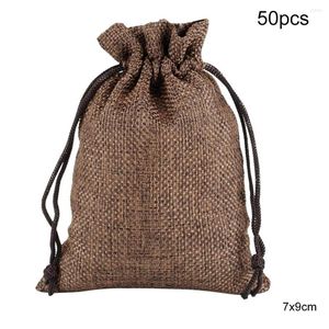 Sacs de rangement 50 pièces lin Bundle sac cordon bijoux organisateur ménage Portable thé
