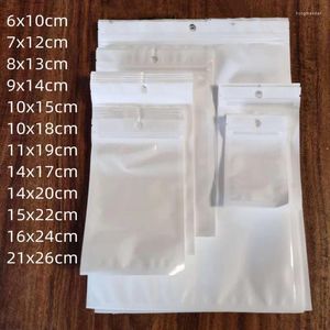 Sacs de stockage 50pcs / lot blanc téléphone portable câble de données accessoires joint sac transparent en plastique emballage de détail poly pochettes fermeture à glissière