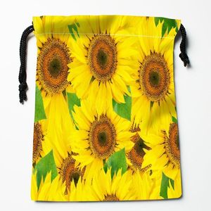 Sacs de rangement Belle Tournesol Cordon HD Imprimer 18X22 CM Arrivée Doux Satin Tissu Resuable Vêtements Sac Chaussures 12.2