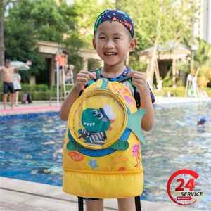 Bolsas de almacenamiento Bolsa de natación impermeable para niños Separación húmeda Hombros de dibujos animados Mochila Mochila de playa al aire libre Bolsa de boca