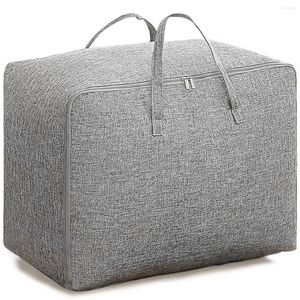 Sacs de rangement sac à vêtements avec fermeture éclair et poignée 84L grande capacité couette en lin respirant pliable peu encombrant bagages
