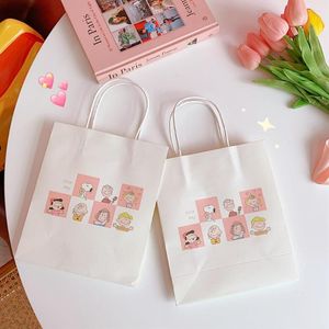 Bolsas de almacenamiento Cute Simple Cartoon Hanfeng White Paper Bag Portable Shopping Packaging Gift Organización de mujeres Hogar
