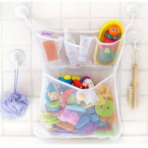 Sacs de rangement Durable salle de bain anti-poussière maille sac suspendu pour bébé jouets pochette organisateur en tissu avec crochet