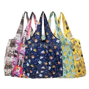 Sacs de rangement Sac de magasin pliable Réutilisable Voyage Épicerie Écologique Dessin animé Chat Chien Cactus Citron Impression Fourre-tout Drop Livraison Accueil Ga Dhsd6