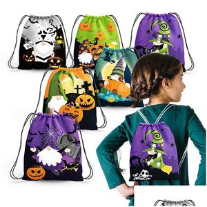 Bolsas de almacenamiento Bolsa de dulces de Halloween Decoración para niños Candys Mochila Dibujos animados Impreso Ramo Bolsillo Regalo creativo Entrega de la gota Inicio Dh9Zi