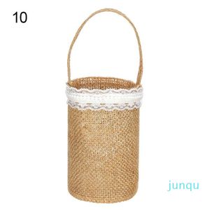 Sacs de rangement dentelle lin poignée Vintage rétro fleur fille panier bonbons cadeau sac mariage cérémonie toile de jute 087