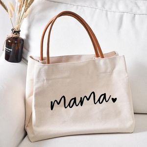 Sacs de rangement Mama Tote Bag Femmes Lady Toile Maman Grand-mère Nana Mimi Gigi Cadeaux pour la fête des mères Baby Shower Beach Voyage Personnaliser