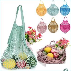 Bolsas de almacenamiento Bolsa de red de malla Cadena Tienda Cestas Tote Tejido Reutilizable Frutas Verduras Bolso Drop Entrega Hogar Jardín Housekee Organiz Dhxc1