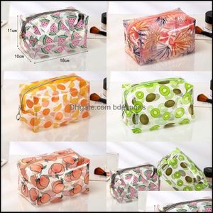 Bolsas de almacenamiento PVC Bolsas cosméticas impermeables Patrón de hoja de dibujos animados transparente Maquillaje Bolsa de artículos de tocador Paquete de almacenamiento de alta capacidad Dhuqr