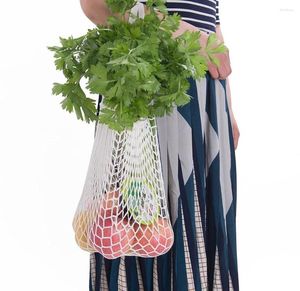 Sacs de rangement Réutilisable Fruit String Grocery Shopper Cotton Tote Mesh Woven Net Shoulder Bag