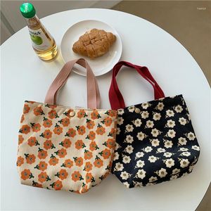Bolsas de almacenamiento pequeña bolsa de almuerzo de pana para mujeres 2023 bolso de mano portátil de lona ecológica Mini estudiantes femeninos Bento Picnic comida bolsos de viaje