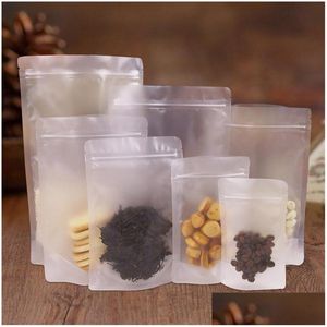 Sacs de stockage Stand Up Frosted Plastic Self Sealing Bag Matt Translucent Coffee Beverage Snack Cookie Baking Packaging Lz0587 Drop De Dhxq2