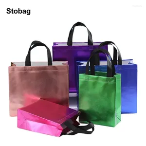 Sacs de rangement StoBag 10pcs couleur non-tissé fourre-tout emballage cadeau shopping portable tissu pochettes réutilisables logo personnalisé (frais supplémentaires)