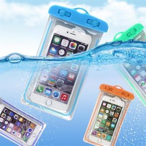 Bolsas de almacenamiento Buceo de verano Luminoso Bolsa impermeable Gadget de natación Cubierta del teléfono a prueba de polvo para esquiar Celular 3.5-6 pulgadas