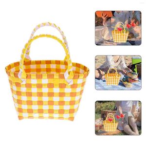 Bolsas de almacenamiento canasta de mano tejida picnic rústico mango pequeño de paja