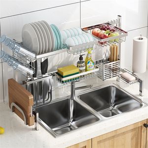 Storage Baskets DIY Drain Dish Rack Stainless Steel Kitchen Shelf Fruit Baskets Room Organizer Multifunctional Storage Home Supplies 220912