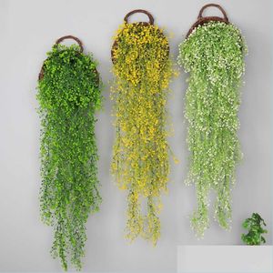 Paniers De Rangement Gypsophile Plantes Artificielles 2 Pcs Plante Suspendue Feuilles Tropicales Verdure Toile De Fond Étagère Maison Décoration Murale Homeindustry Dhuv1